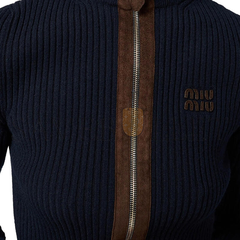 M1v M1v cashmere and leather zipper cardigan mmf992